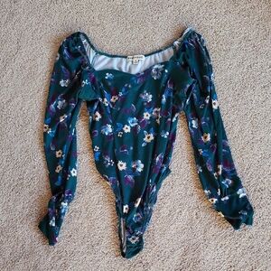 Inspired Hearts Floral Bodysuit with Green Accents